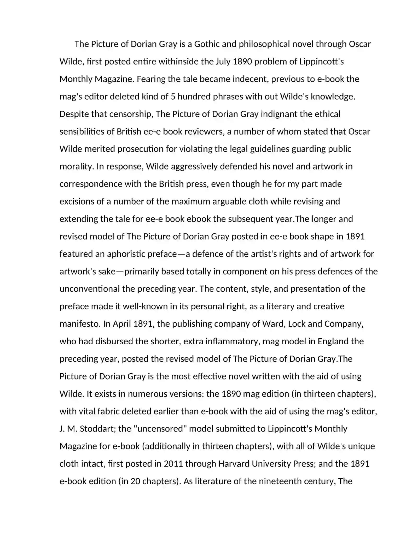 The Picture of Dorian Gray Course Paper 3