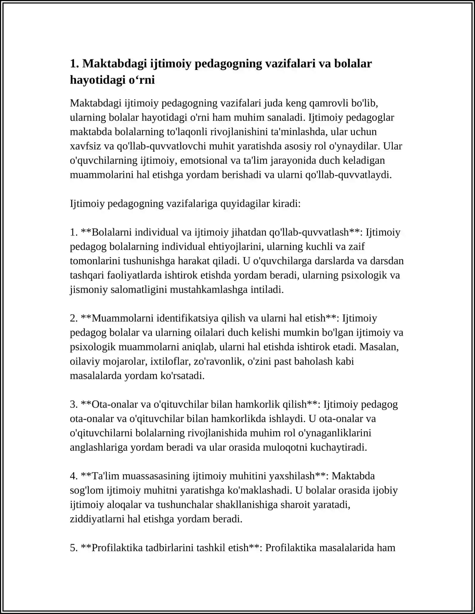 MAKTABDAGI IJTIMOIY PEDAGOGNING BOLALAR HAYOTIDAGI OʻRNI 3
