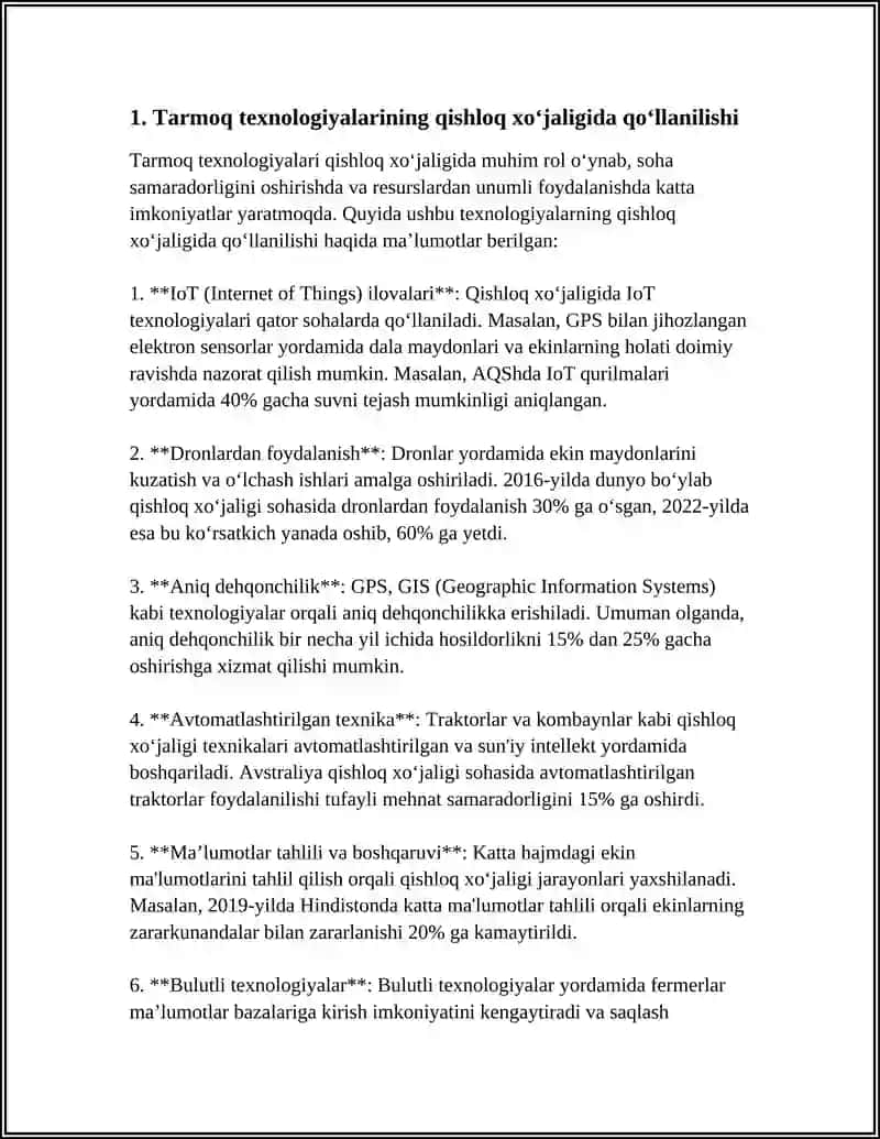 XALQ XÕJALIGINING TURLI SOHALARI VA TARMOQLARIDA TARMOQ TEXNOLOGIYALARIDAN FOYDALANISH 3