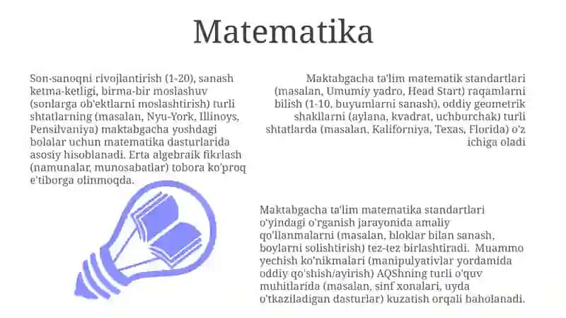 Maktabgacha ta'lim matematik standartlari 3