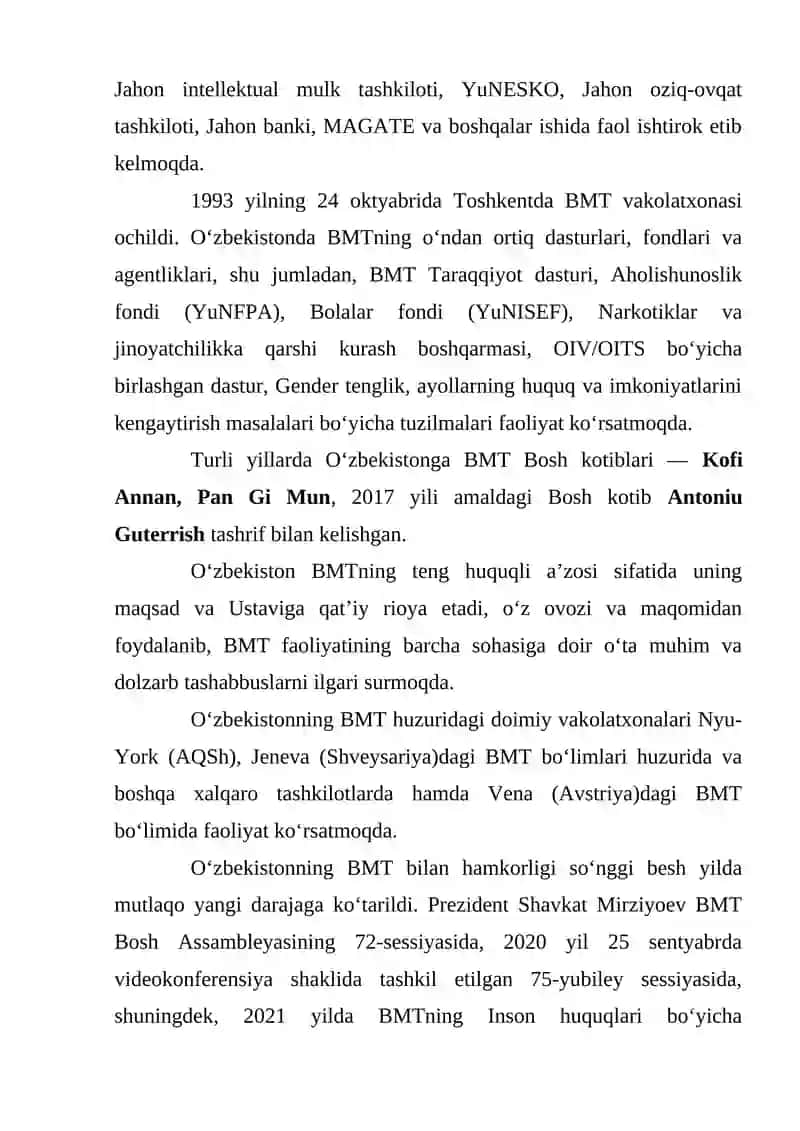 BIRLASHGAN MILLATLAR TASHKILOTINING XALQARO TINCHLIK SAQLASH YO'LIDAGI SIYOSATI 3