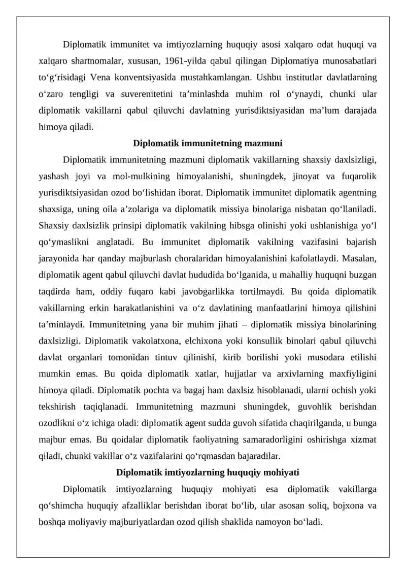 Diplomatik vakolatxonalarning immunitet va imtiyozlari 3