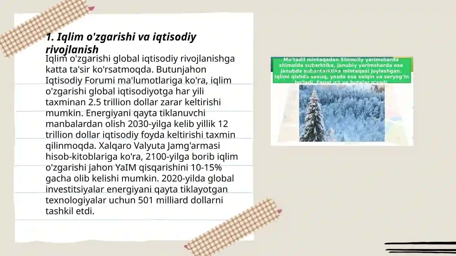Iqlim sharoitlari va o’zgarishlariga moslashish hamda uning iqtisodiy zarurati 3