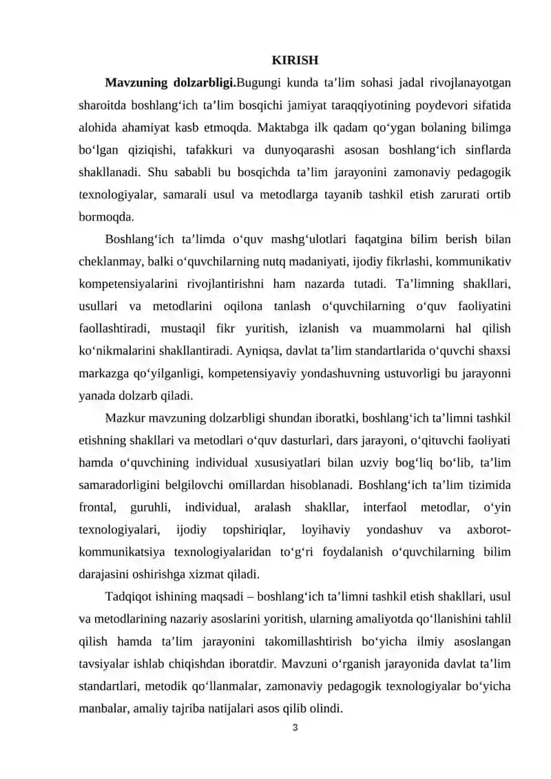 BOSHLANGI'CH TA’LIMNI TASHKIL ETISH SHAKLLARI, USUL VA METODLARI. 3
