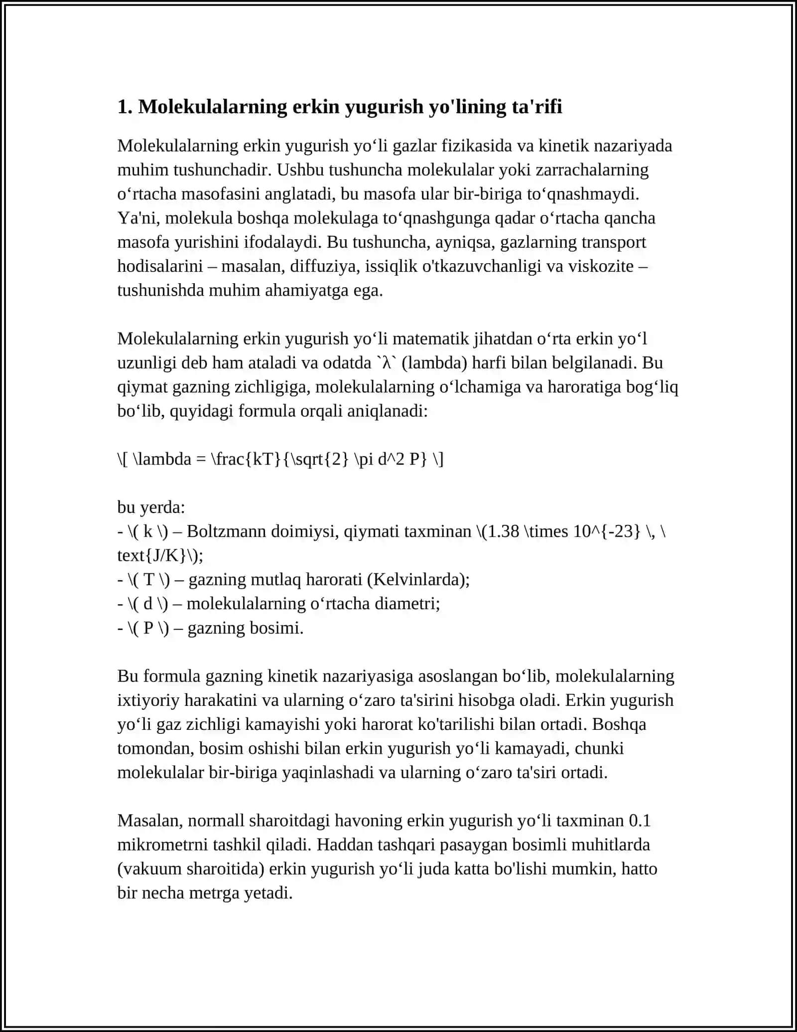 MOLEKULALARNING ERKIN YUGURISH YOʻLINING GAZ BOSIMIGA BOGʻLIQLIGI 3