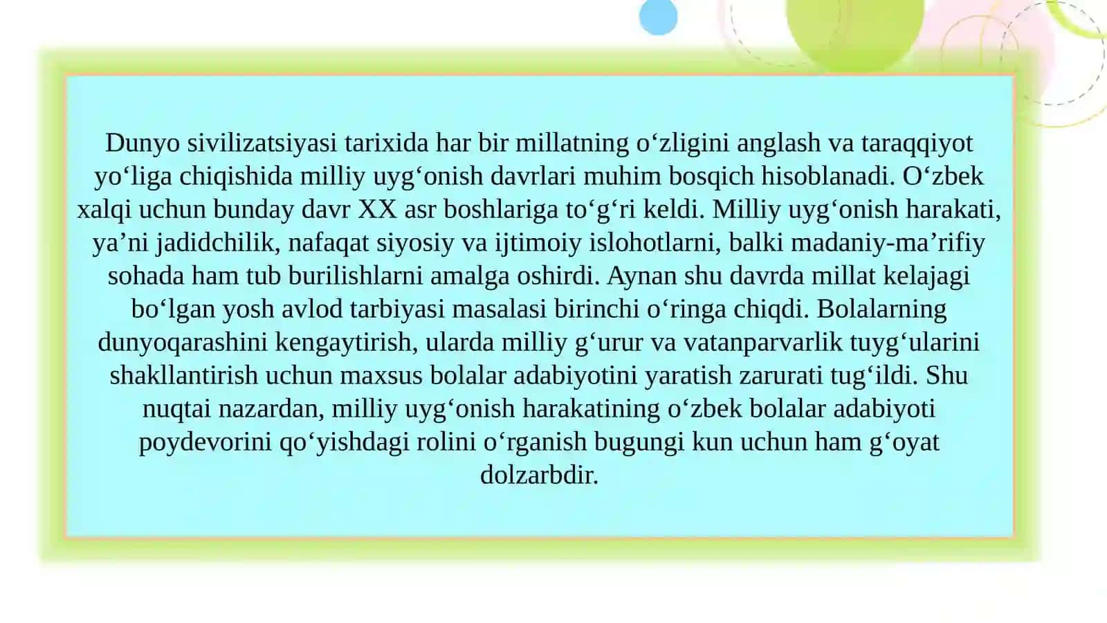Milliy uyg‘onish harakatining bolalar adabiyotini yuzaga keltirishidagi o‘rni 3