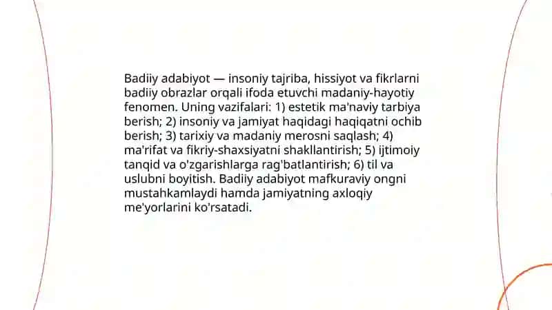 Badiiy adabiyotning mohiyati.Adabiyot va mafkura 3