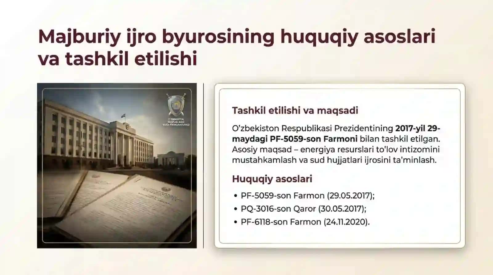 Oʻzbekiston respublikasi prokuratura huzuridagi Majburiy Ijro buyrosi 3