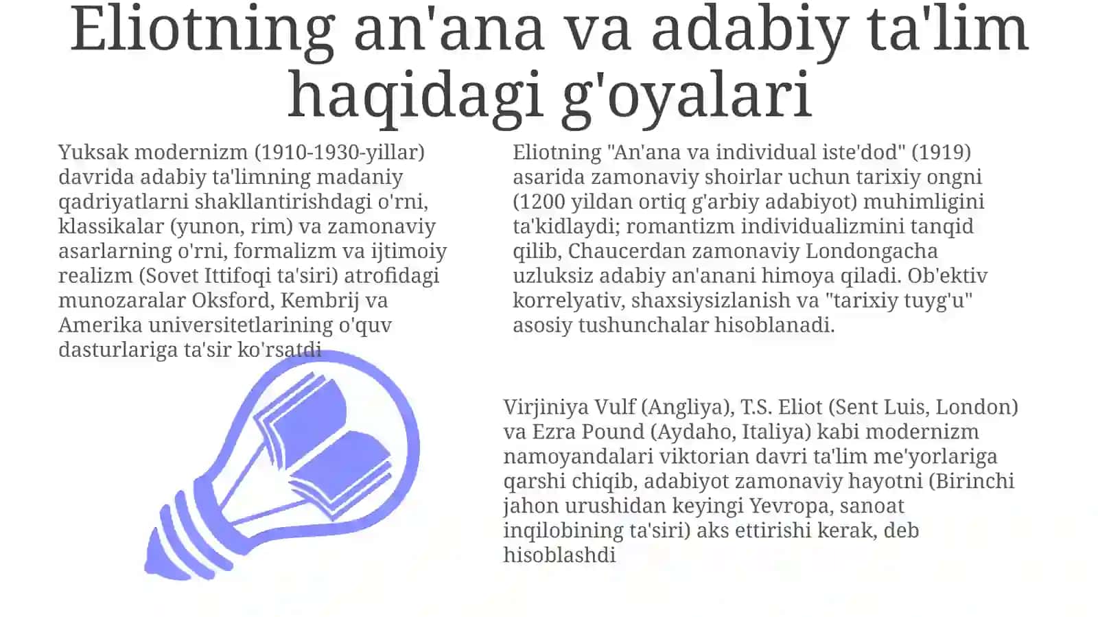 Eliotning an'ana va adabiy ta'lim haqidagi g'oyalari 3