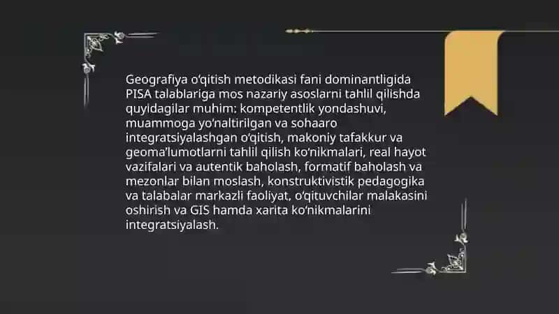 Geografiya o‘qitish metodikasi fani dominantligida fanlararo aloqadorlikka asoslangan PISA topshiriqlarini tuzish 3