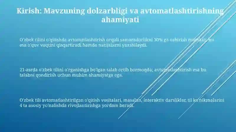Til ōrganishni avtommlashtrish: ōzbek tilni ōrgatish uchun interaktiv dasturiy vositalani ōrganish 3