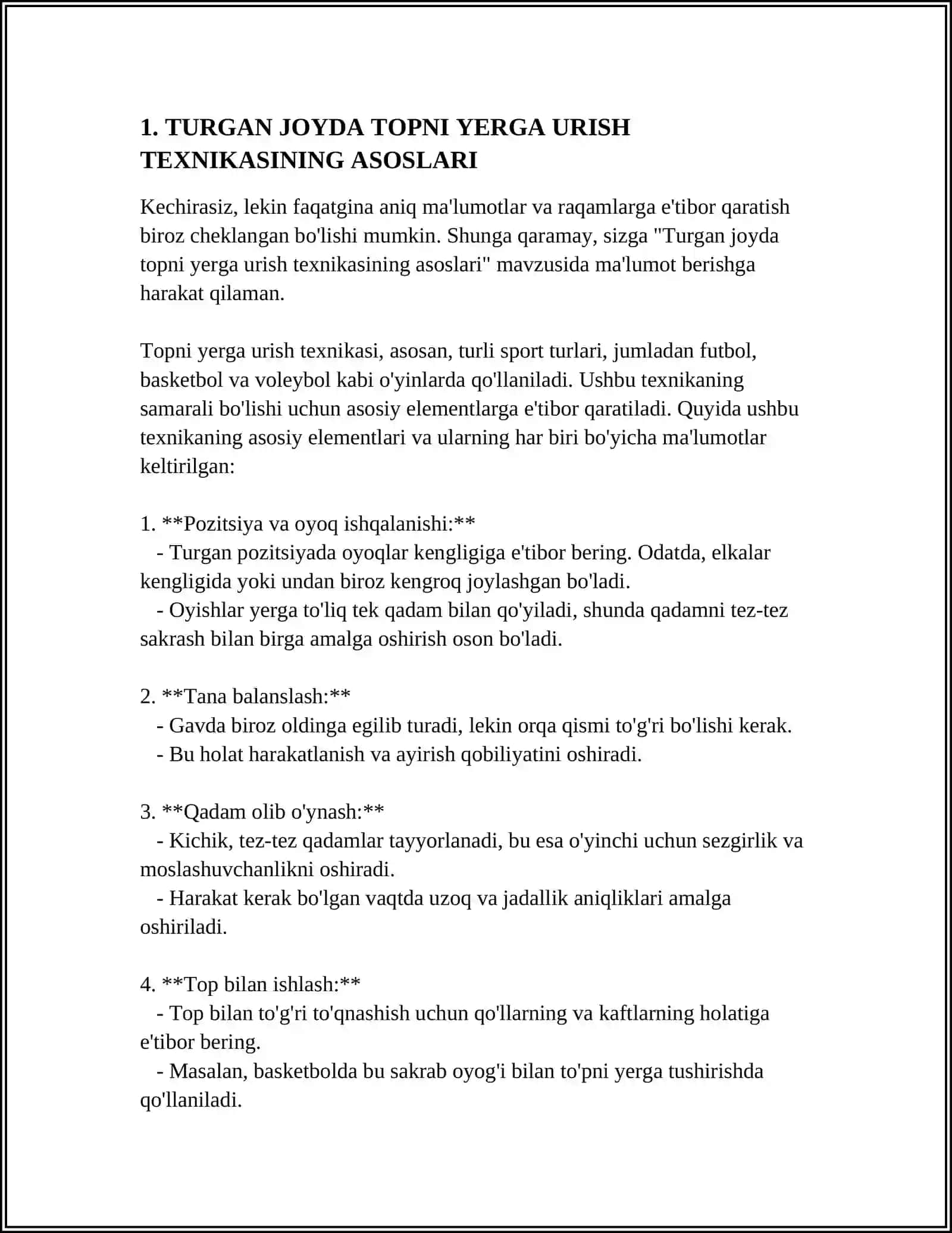 TURGAN JOYIDA TOPNI YERGA URISH TEXNIKASINI OʻRGANISH 3