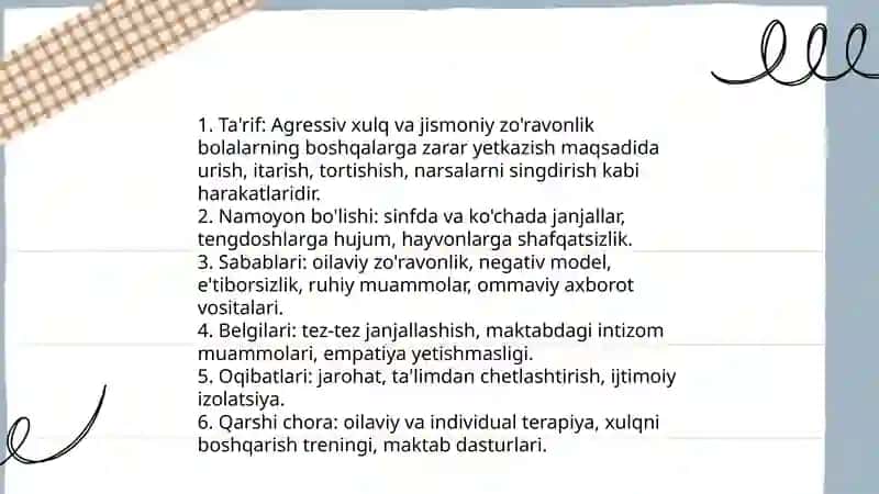 Bolalarda deviant xulqning namoyon bo'lish shakllari 3