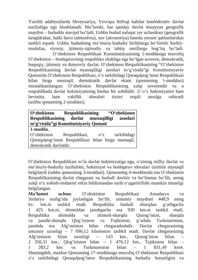 O'zbekiston Respublikasi Konstitutsiyasida O‘zbekiston Respublikasining ma’muriy-hududiy va davlat tuzilishi 3