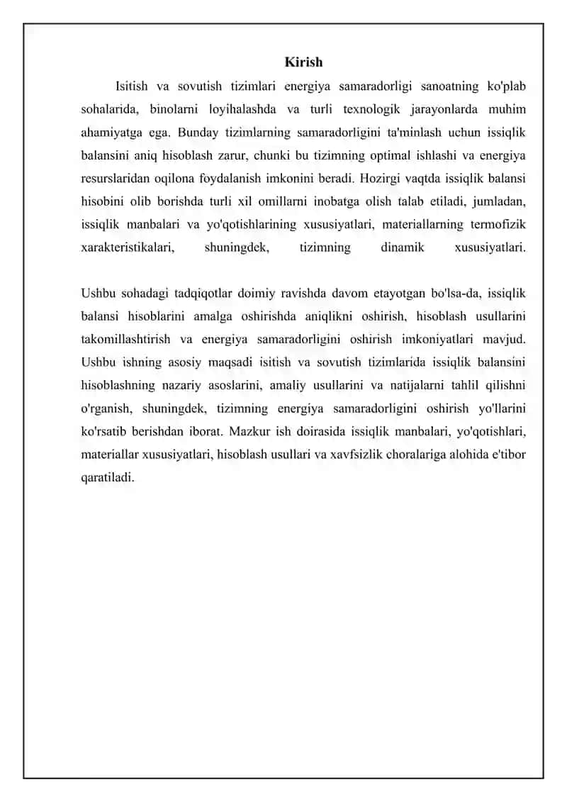 Isitish va sovutish tizimlarida issiqlik balansini hisoblash 3