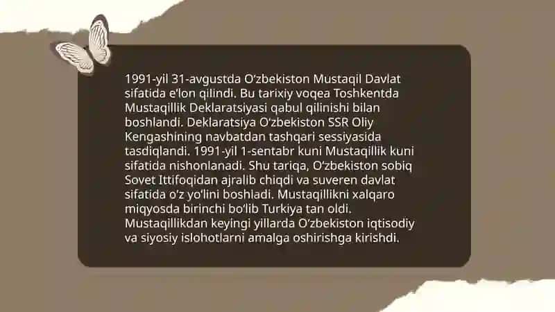 Mustaqil O’zbekiston Respublikasining tashkil topishi va uning tarixiy ahamiyati 3