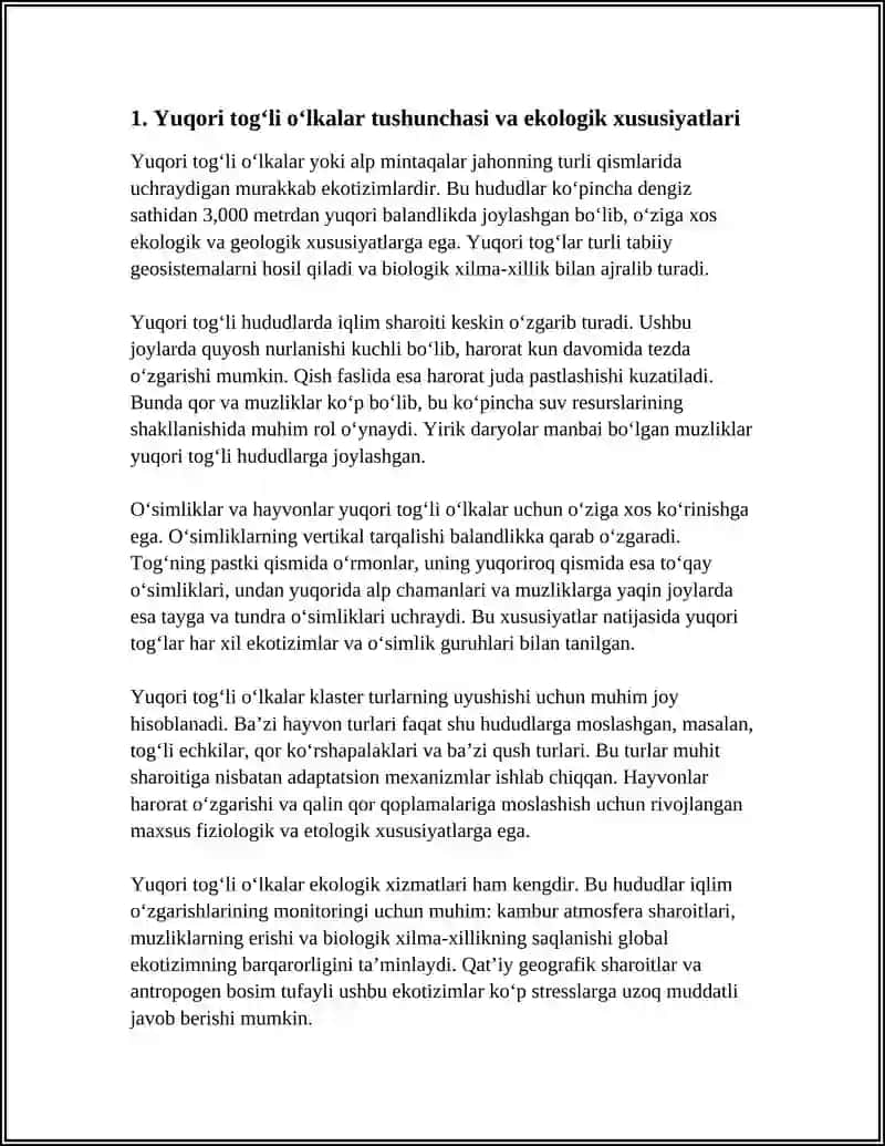 Yuqori tog‘li o‘lkalar va ularning tiriklik tamoyillarini vertikal tarqalish qonuniyatları 3