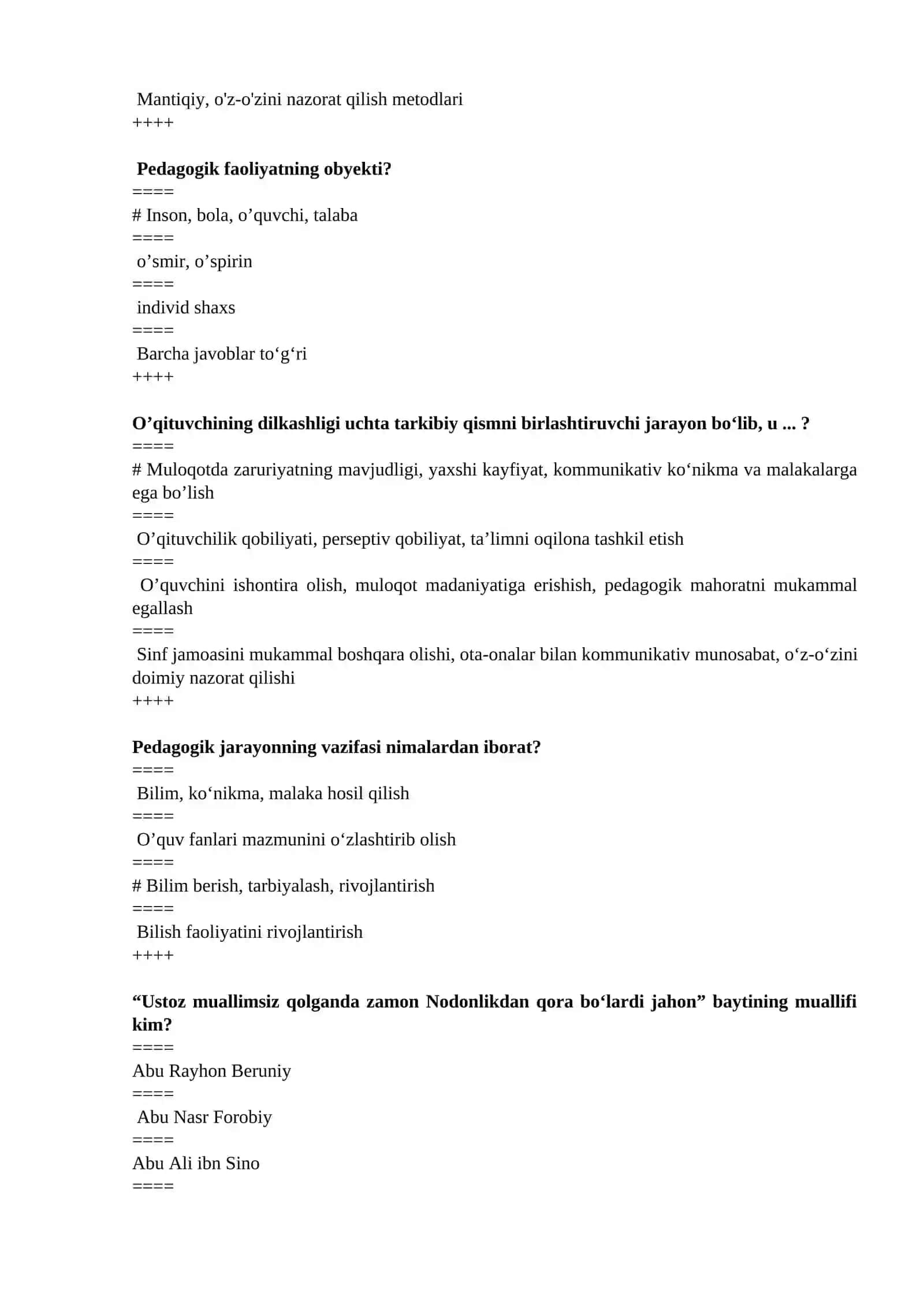Pedagogik mahorat tizimiga quyidagilar kiradi 3