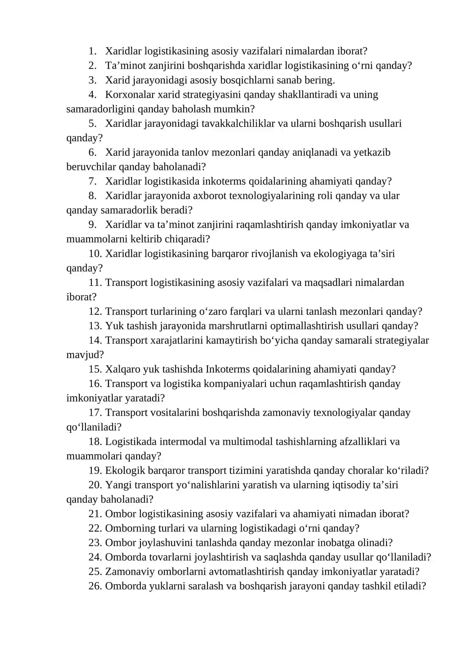 « BIZNES BOSHQARUVI» kafedrasining Davlat attestatsiya sinovlari (DAK) tayyorlangan savollar to‘plami (O‘zbek) 3