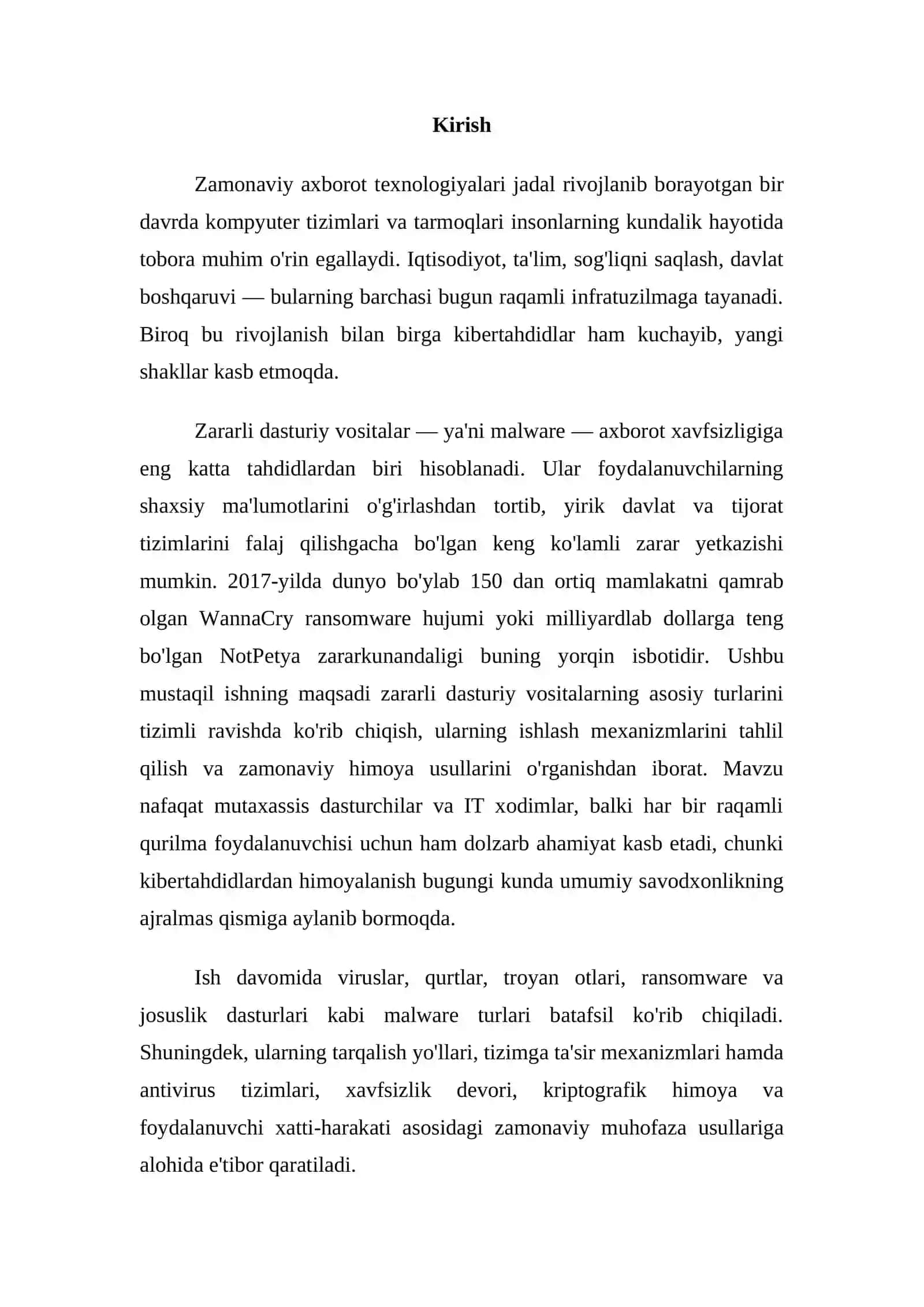 Zararli dasturiy vositalarni klassifikatsiyasi va himoya usullari 3