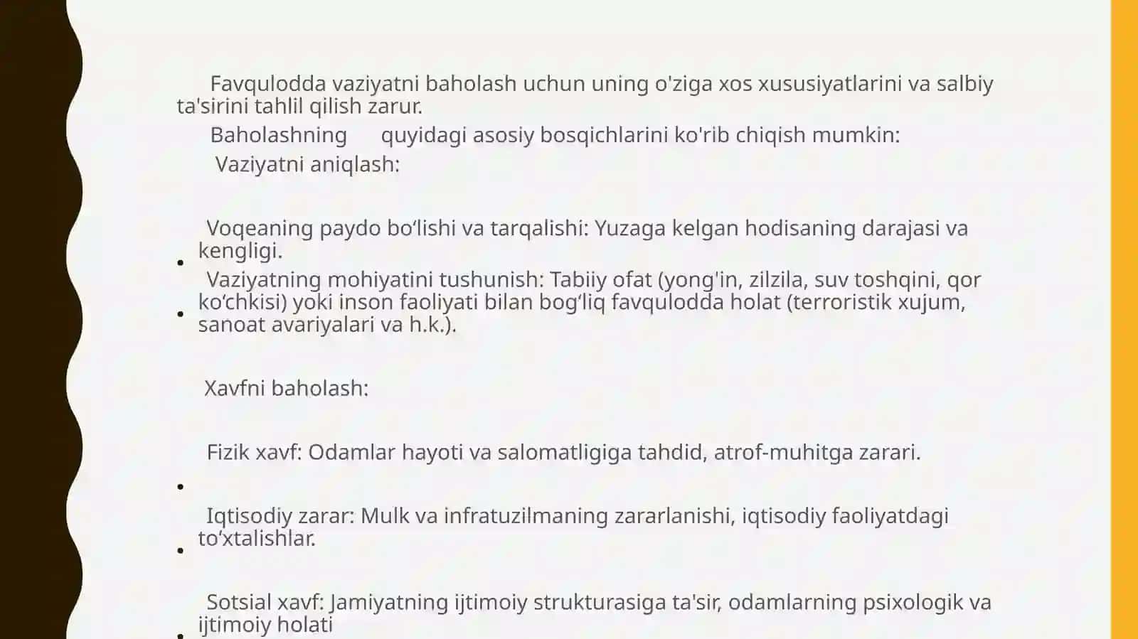 PEDIATRIYA FAKULTETI PEDIATRIYA ISHI 205-A GURUH TALABASI ESIRGAPOVA DIYORANI HAYOT XAVFSIZLIGI FANIDAN TAYYORLAGAN TAQDIMOTI 3