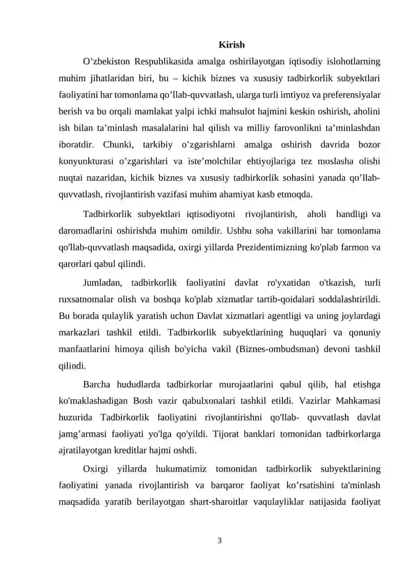 O’zbekiston Respublikasida kichik biznes va xususiy tadbirkorlik 3