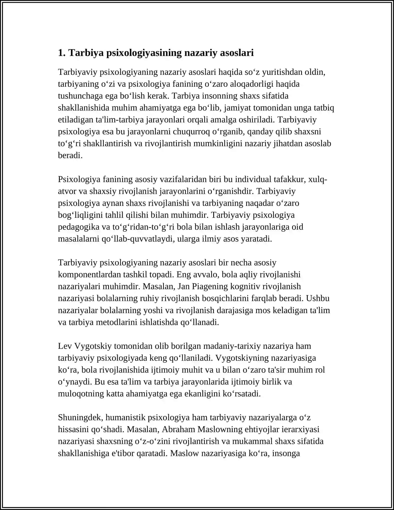 TARBIYA PSIXALOGIYASI; MAQSADI, VOSITALARI VA METODLARI 3