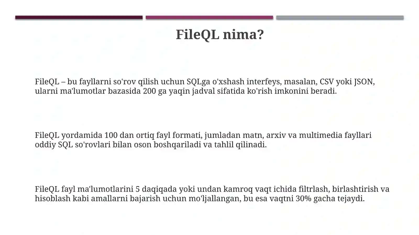 FileQL – bu fayllarni so'rov qilish uchun SQLga o'xshash interfeys 3