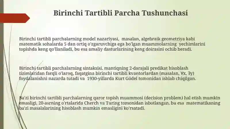 Birinchi Tartibli Parchalar 3