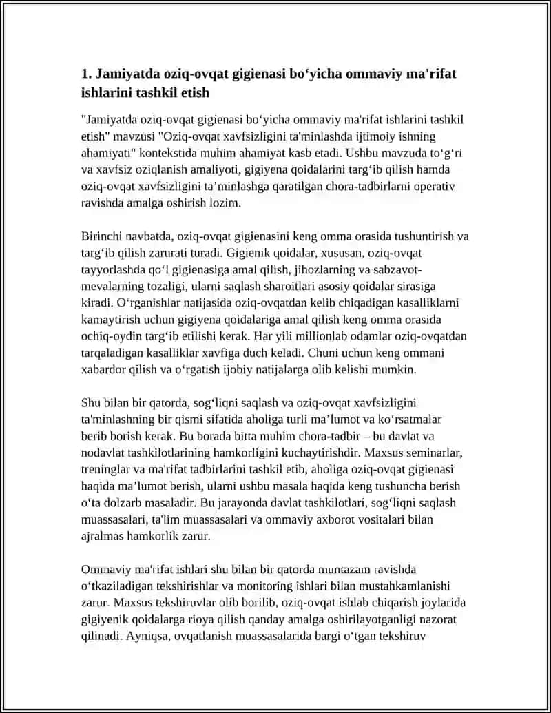 OZIQ-OVQAT XAVFSIZLIGINI TA'MINLASHDA IJTIMOIY ISHNING AHAMIYATI 3