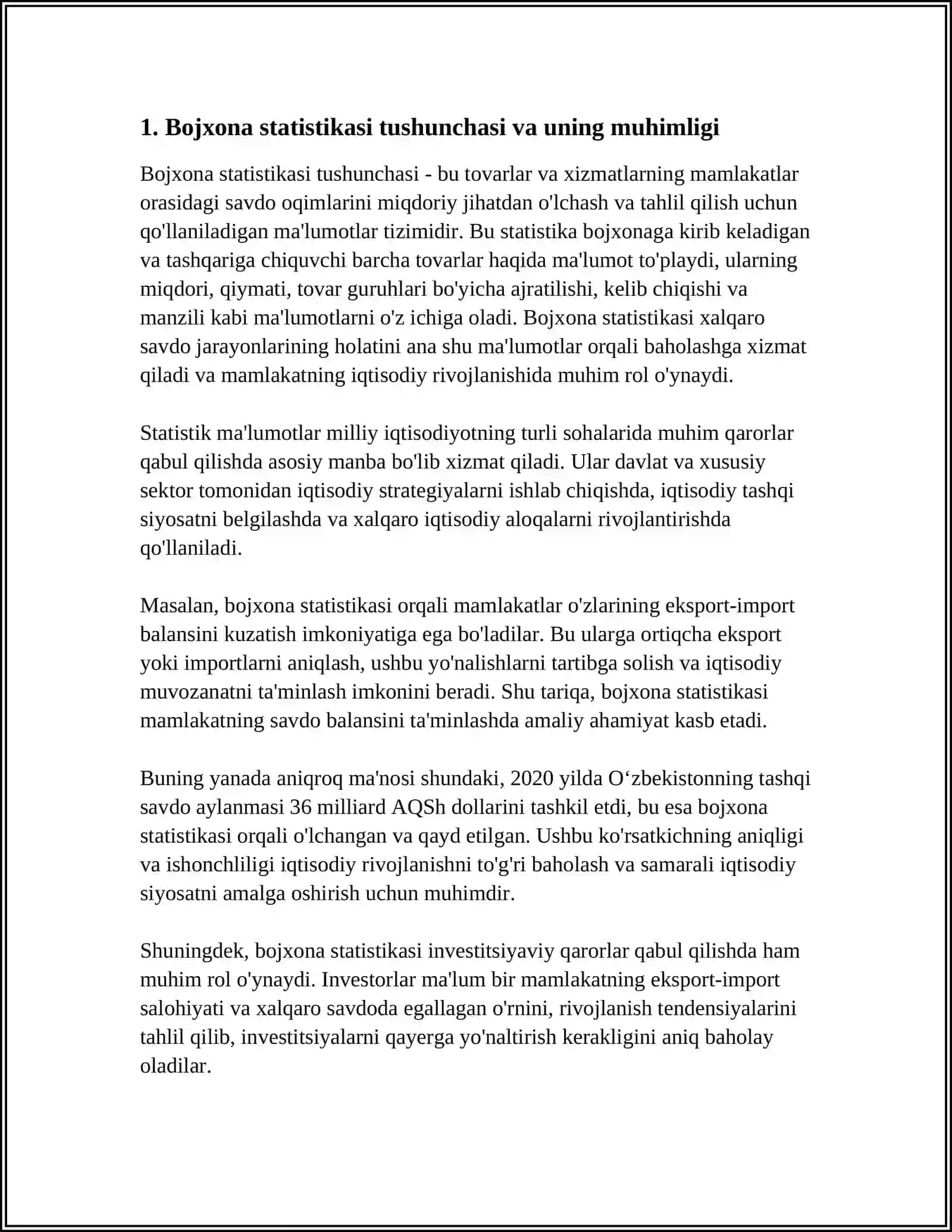 REFERAT: BOJXONA STATISTIKASINING AHAMIYATI VA UNI YURITISH TARTIBI 3