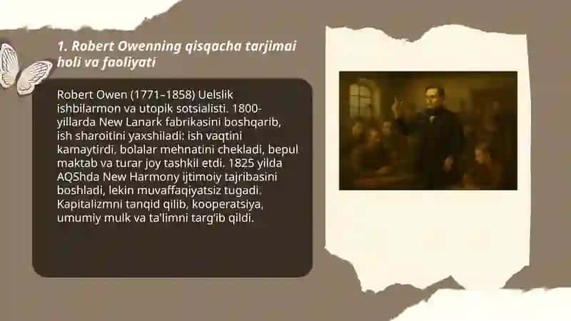 R.Ouen. Uning amaliy faoliyati. Kapitalizm tanqidi 3