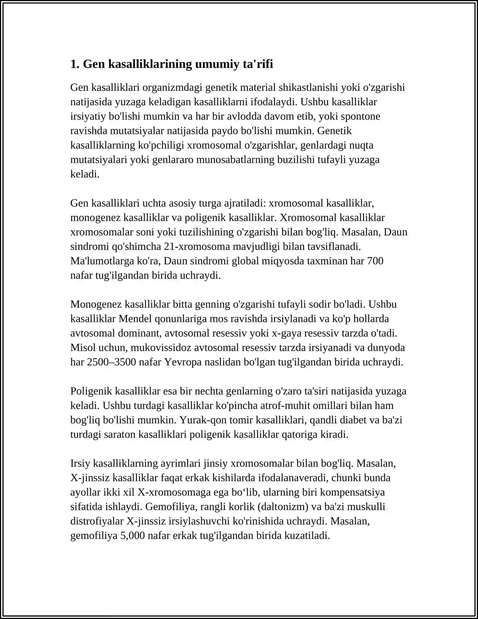 GEN KASALLIKLARI.ODAMLARDA NORMAL VA PATOLOGIK BELGILARNING IRSIYLANISHI 3