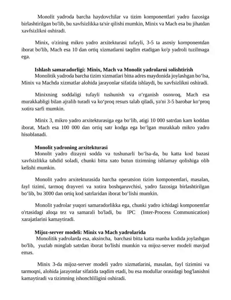 Mikrovadro va monolitik yadro taqqoslanishi - Minix, Mach va monolit yadrolarning farqlari 3