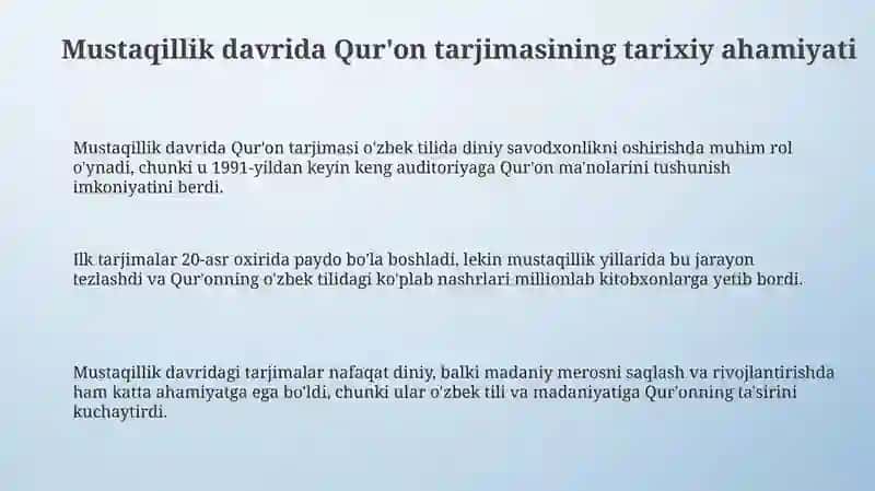 Mustaqillik Yillarida Qur'onning O'zbek Tiliga Tarjimasi 3