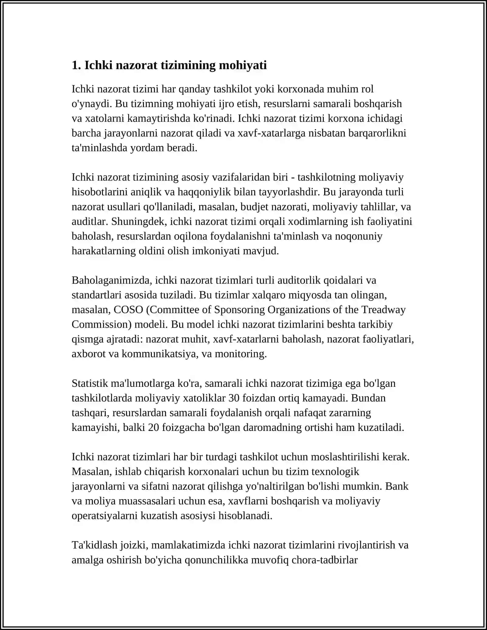 AUDITORLIK TEKSHIRUVI JARAYONIDA KORXONALAR ICHKI NAZORAT TIZIMINING SAMARADORLIGINI BAHOLASH 3