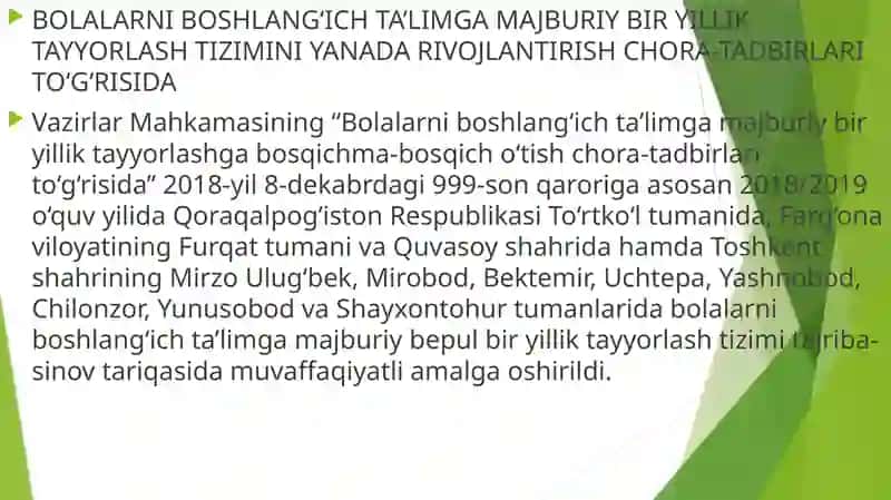 BOLALARNI BOSHLANG’ICH TA’LIMGA BIR YILLIK MAJBURIY TAYYORLASH.”ILM YO’LI” VARIATIV DASTURI 3