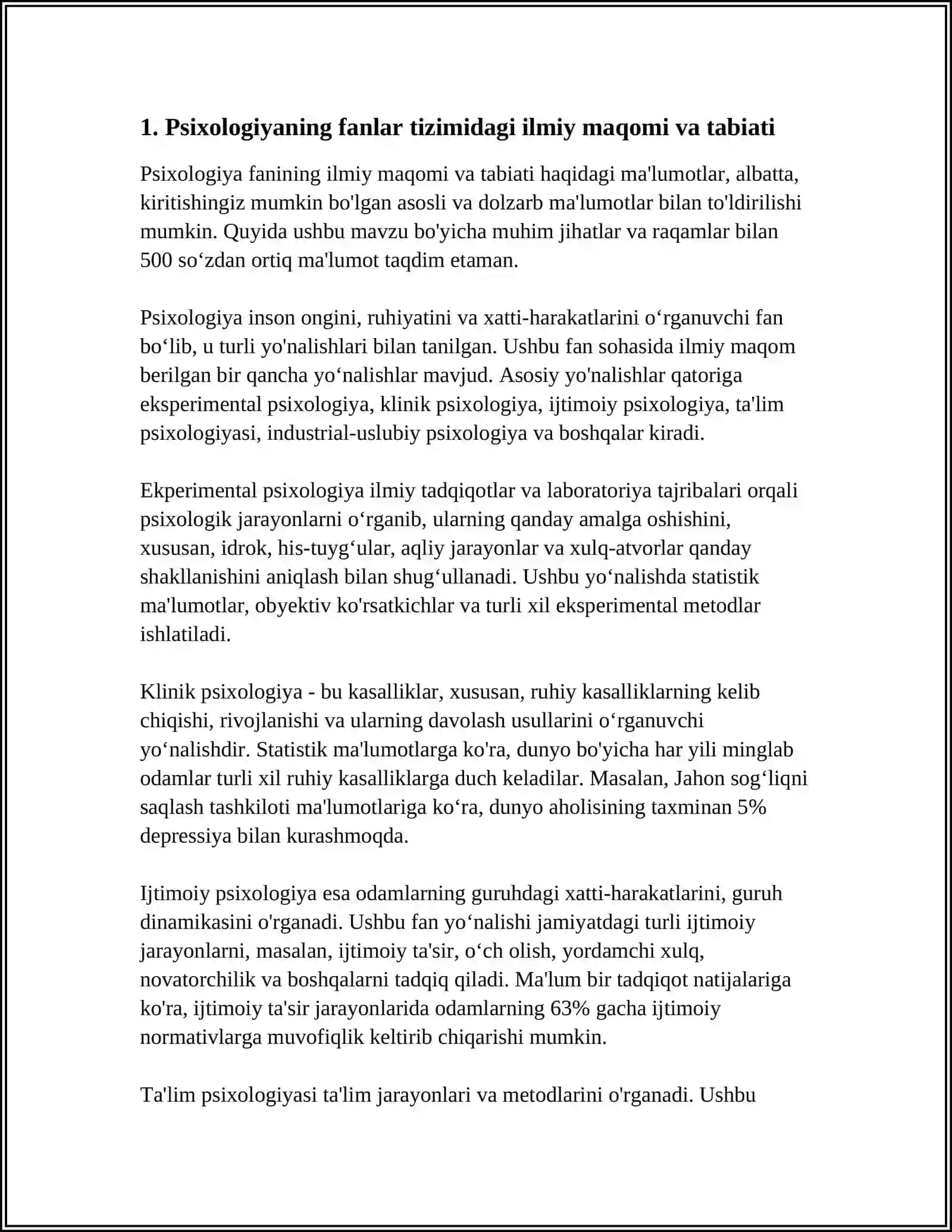 PSIXOLOGIYANING FANLAR TIZIMIDA TUTGAN OʻRNI 3
