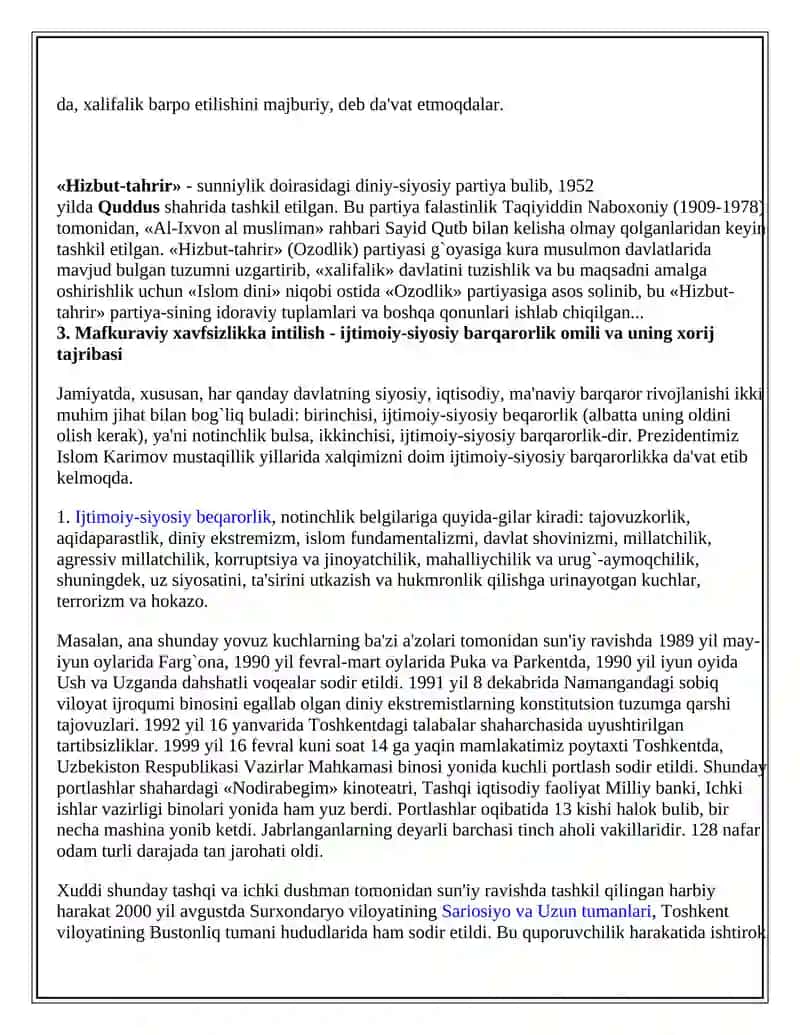 O’zbekiston mustaqilligi xavfsizligi va barqarorligiga g`oyaviy tahdidlar hamda mafkuraviy immunitеt 3