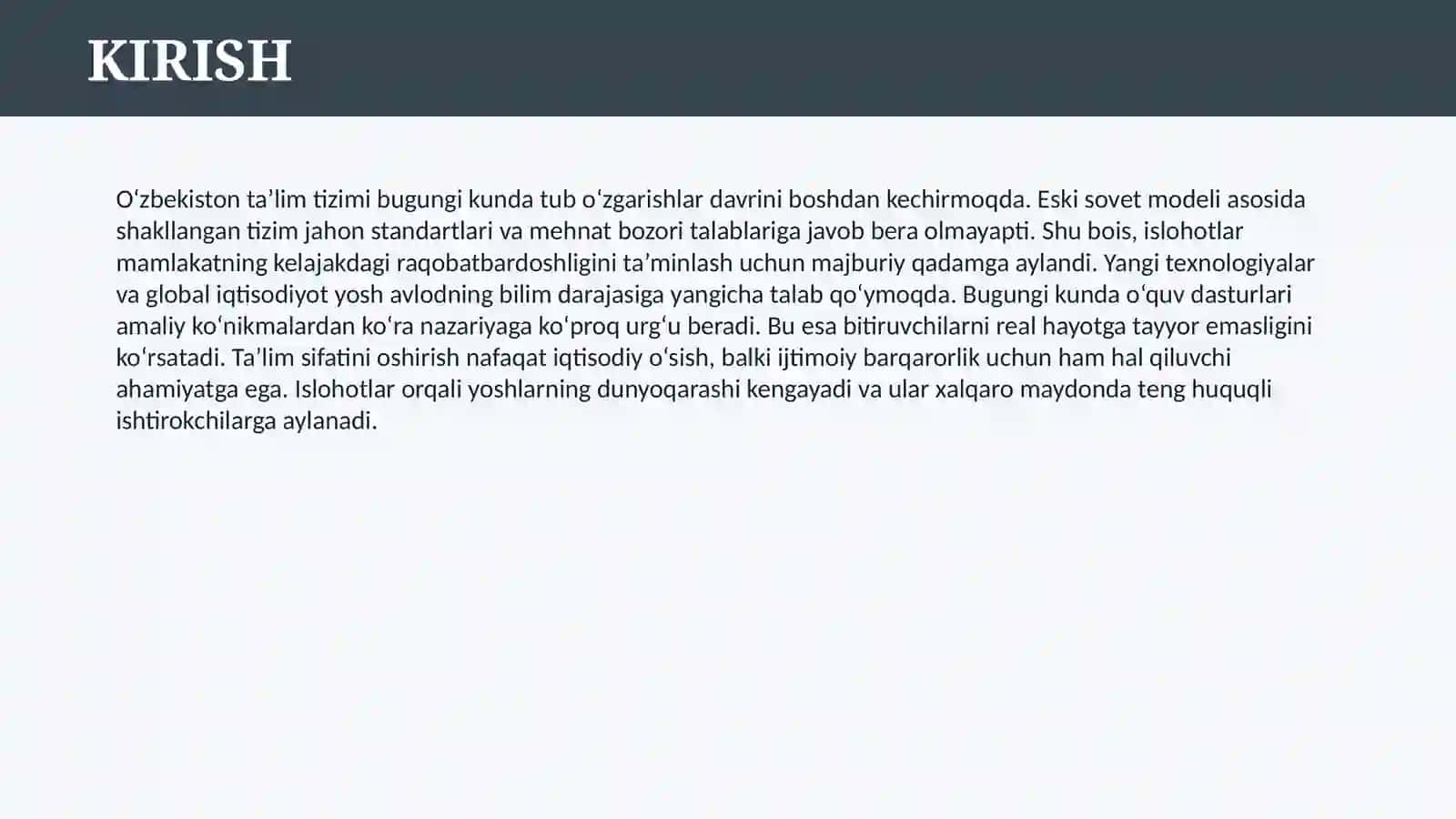 O’ZBEKISTONDA SHAKLLANGAN TA’LIM TIZIMINI ISLOH ETISH 3