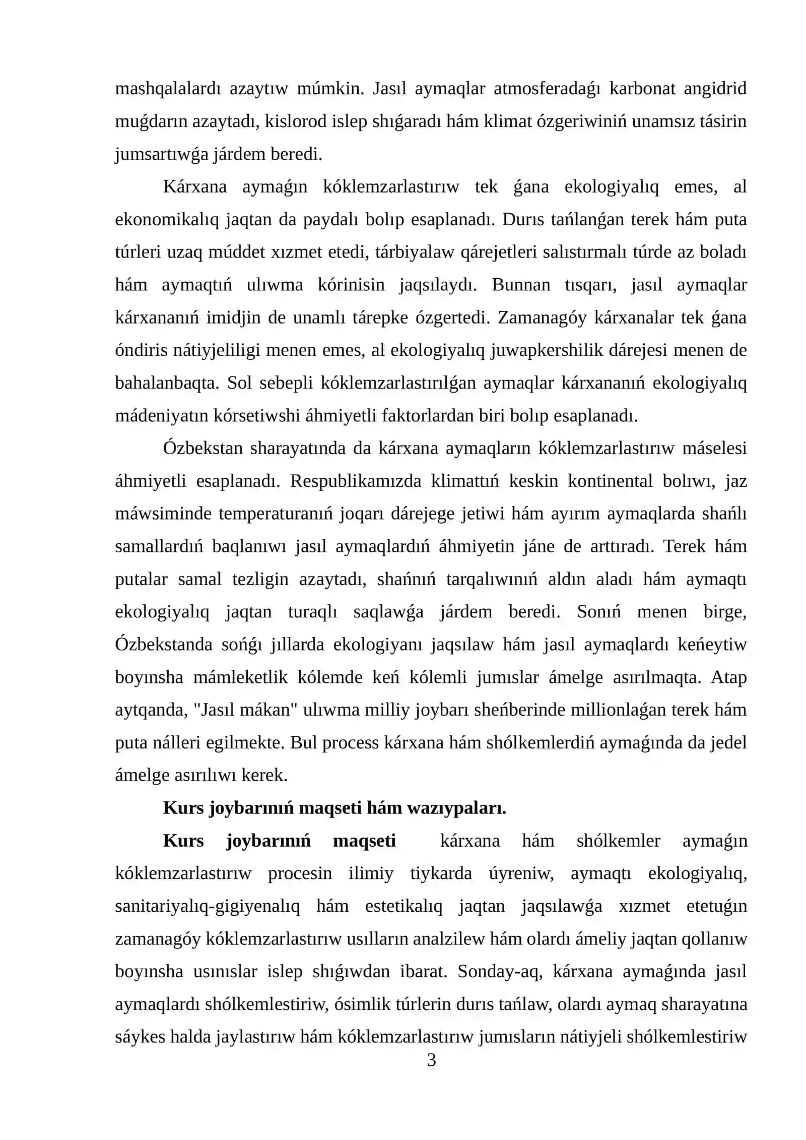 KÁRXANA AYMAǴINDA KÓKLEMZARLASTIRIW JOYBARIN ÁMELIY ISLEP SHIǴIW 3