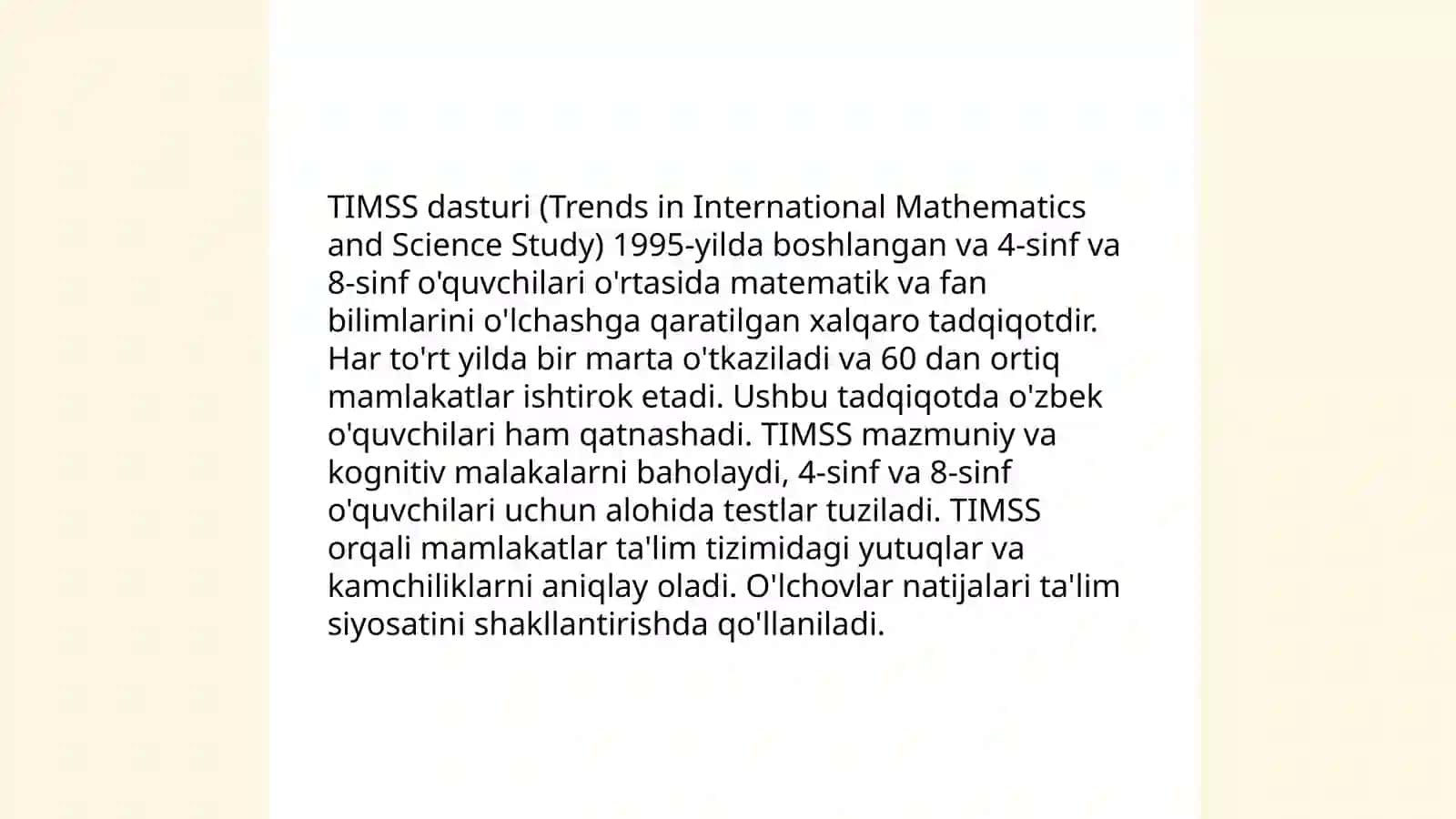 Xalqaro baholash dasturi TIMSS 3