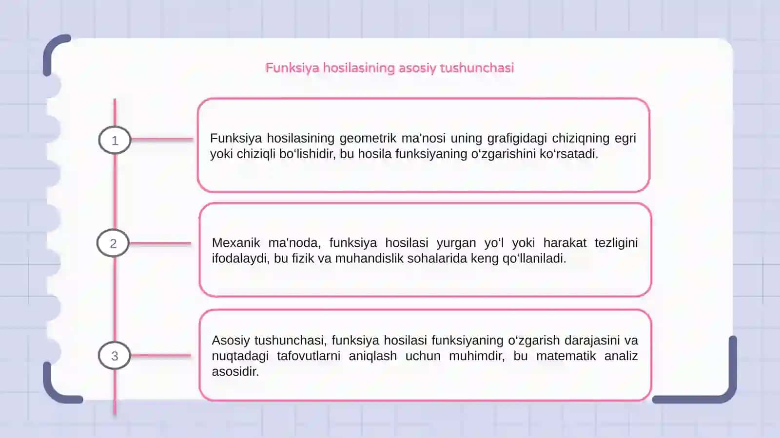 Funksiya hosilasining geometrik va mexanik maʼnosi 3