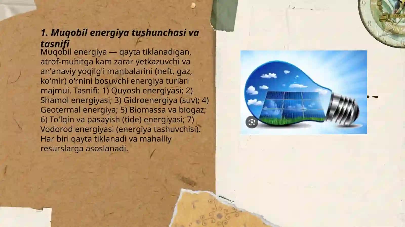 FIZIKA: Muqobil energiya manbalari 3