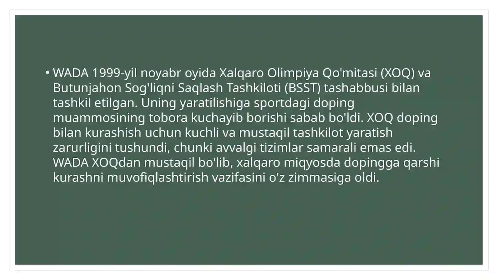 Tashkil topishi: WADAning tashkiliyati 3