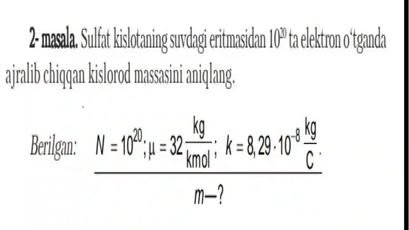 Elektroliz hodisasiga doir masalalar yechish 3