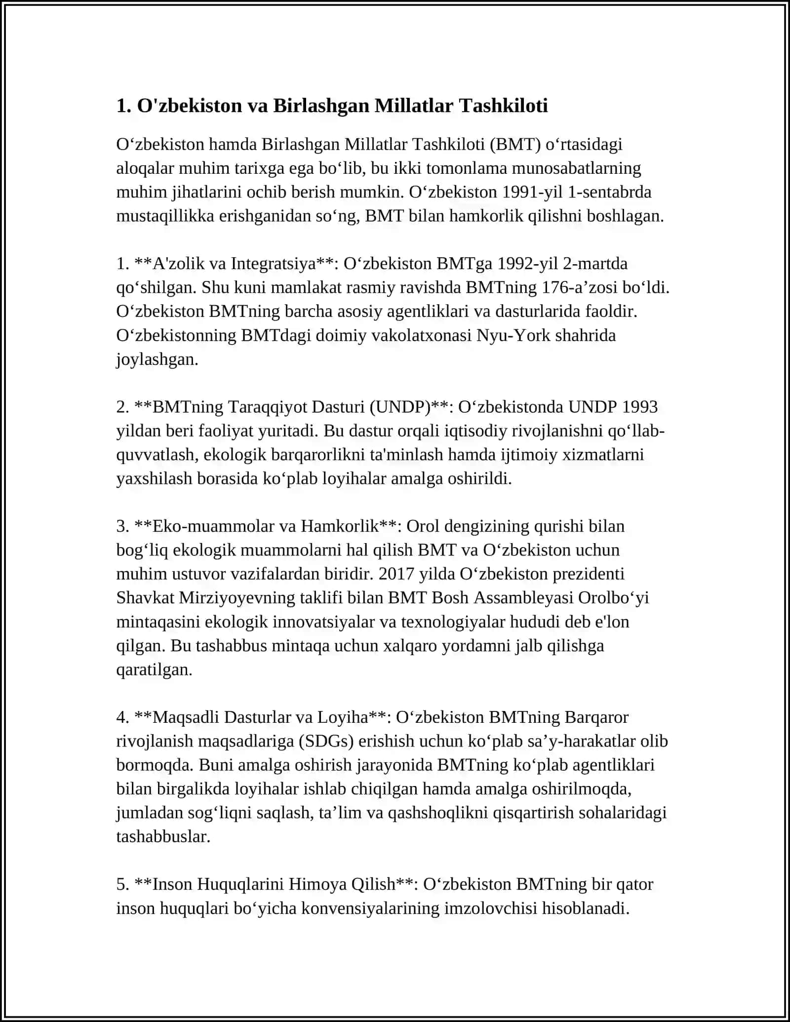 O'ZBEKISTONNING XALQARO TASHKILOTLAR BILAN HAMKORLIK ALOQALARI 3