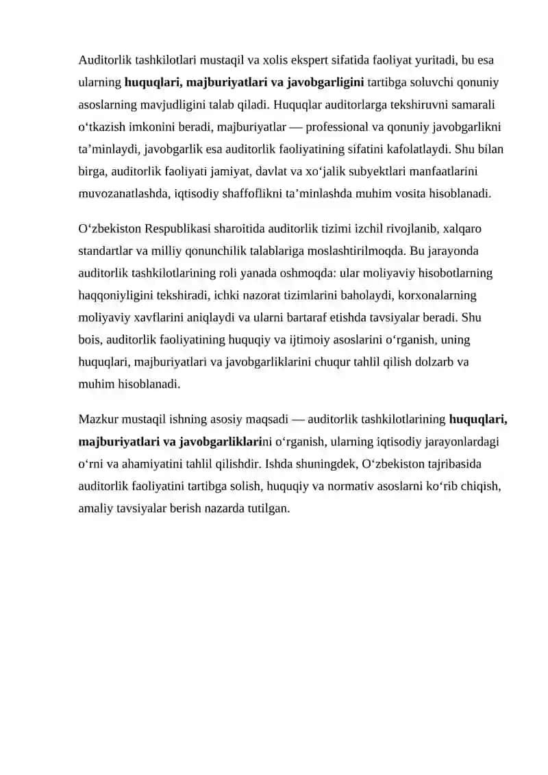 Auditorlik Tashkilotlarining Huquqlari, Majburiyatlari va Javobgarliklari 3