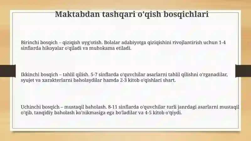 Sinfdan tashqari o'qish bosqichlari 3