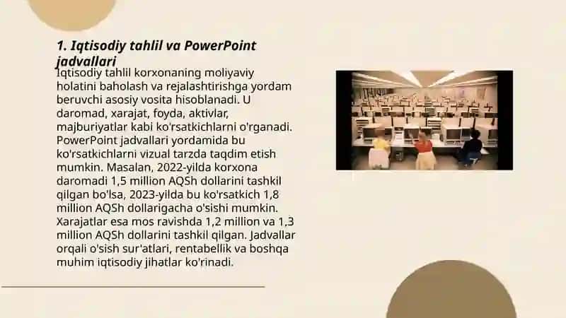 Microsoft Office PowerPoint dasturida iqtisodga oid matnli, sonli, jadvalli va grafikli ma'lumotlardan foydalanish 3